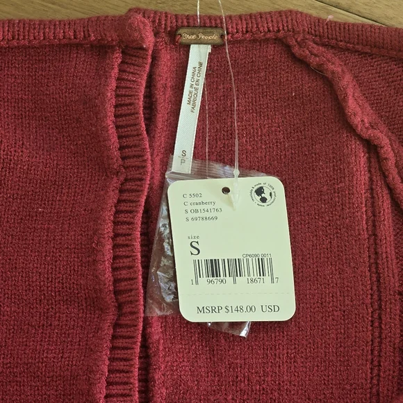 BNWT Free People Cableknit Mini Dress In Cranberry Size Small - Picture 3 of 8